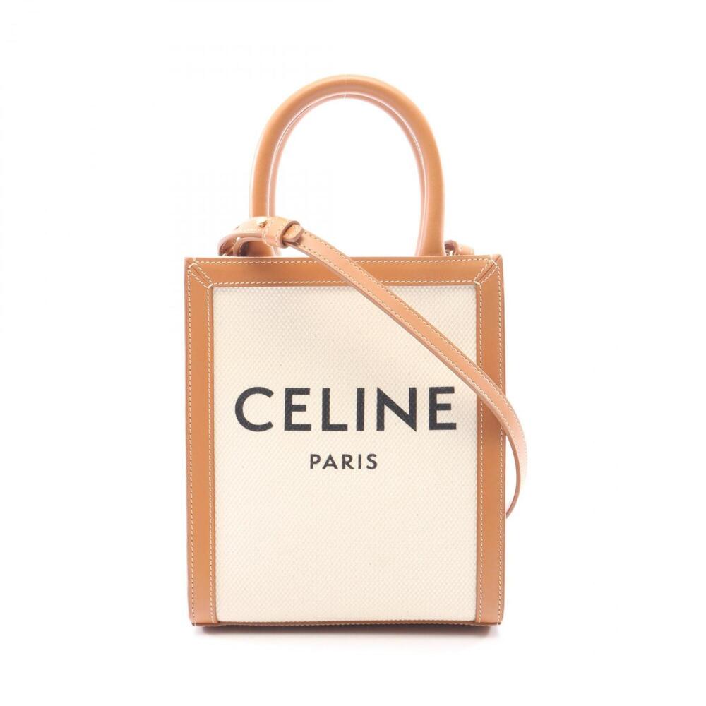 Celine Mini Vertical Cabas 2-Way Handbag, Canvas and Leather, Women's, Ivory/...